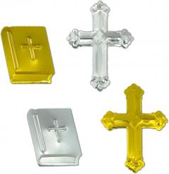 Pailletten Streuteile Kreuz und Bibel silber + gold., 25g 