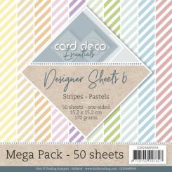 Paperpack - 15,2 x 15,2cm - Designer Sheets – Streifen Pastell - 170gr - 50 Blatt 