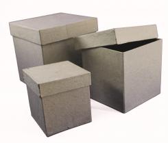 Pappart / Pappmachee 3er Set Dose Quadratisch Medium 