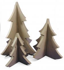 Pappart / Pappmachee 3er Set Weihnachtsbäume 
