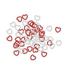 Perlenherzen Metallic-Rot + Perl.-Weiß sort. 60 Stk. 