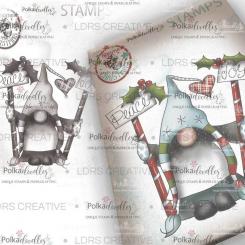 Polkadoodles Stempel Gummi „Gnome Peace & Joy“, grau, 92 x 114mm, 1-teilig 