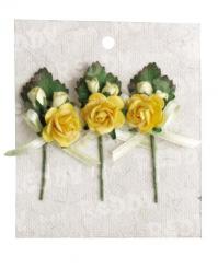 Reddycards 3 Rosenbouguets mit Blatt und Schleife, gelb 
