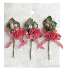 Reddycards 3 Rosenbouguets mit Blatt und Schleife, rot 