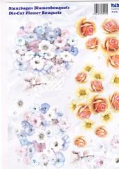 Reddycards 3D Stanzbogen Blumenbouquets, Blumenkorb, Rosen 