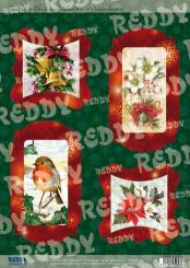 Reddycards DeLuxe Stanzbogen Glocken, Blumen, Rotkehlchen, gold-laminiert 