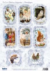 Reddycards DeLuxe Stanzbogen Tiere, Krippe, silber-laminiert, 8 Motive 