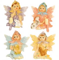 Relief-Elfen mitTieren, sitzend, 6 x 5,5 cm, 4er Set 