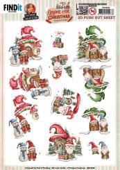 3D-Stanzbogen - Yvonne Creations - Gnome for Christmas - Gnome Haus 