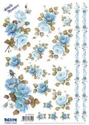 Schiebebilder : 1 Bogen A4 Rosen blau Motiv 1 