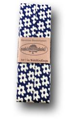 Schrägband / Einfassband Baumwolle gefalzt 3m x 20mm - Blumen Muster 3003-Dunkelblau-Weiß 3003-Dunkelblau-Weiß