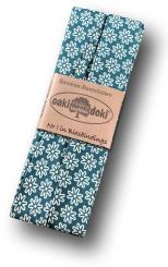 Schrägband / Einfassband Baumwolle gefalzt 3m x 20mm - Gänseblümchen Muster 4007-Petrol-Weiß 4007-Petrol-Weiß