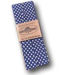 Schrägband / Einfassband Baumwolle gefalzt 3m x 20mm - Punkte Muster 1003-Dunkelblau-Weiß 1003-Dunkelblau-Weiß