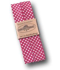 Schrägband / Einfassband Baumwolle gefalzt 3m x 20mm - Punkte Muster 1015-Pink-Weiß 1015-Pink-Weiß