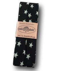 Schrägband / Einfassband Baumwolle gefalzt 3m x 20mm - Sternen Muster 2001-Schwarz-Weiß 2001-Schwarz-Weiß
