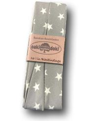 Schrägband / Einfassband Baumwolle gefalzt 3m x 20mm - Sternen Muster 2002-Grau-Weiß 2002-Grau-Weiß