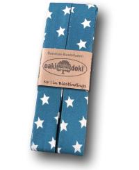 Schrägband / Einfassband Baumwolle gefalzt 3m x 20mm - Sternen Muster 2007-Petrol-Weiß 2007-Petrol-Weiß