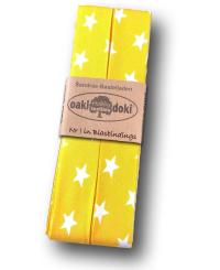 Schrägband / Einfassband Baumwolle gefalzt 3m x 20mm - Sternen Muster 2012-Gelb-Weiß 2012-Gelb-Weiß