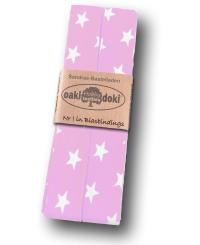 Schrägband / Einfassband Baumwolle gefalzt 3m x 20mm - Sternen Muster 2016-Rosa-Weiß 2016-Rosa-Weiß