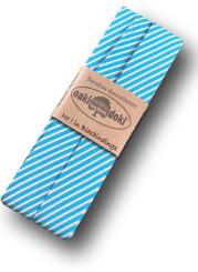 Schrägband / Einfassband Baumwolle gefalzt 3m x 20mm - Streifen Muster 6005-Türkis-Weiß 6005-Türkis-Weiß