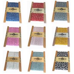 Schrägband / Einfassband Baumwolle mit Punkte Muster gefalzt 2m x 20mm 