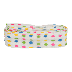 Schrägband / Einfassband mit Muster gefalzt 3m x 20mm 001- Bunte Punkte Blau-Gelb-Weiß 001- Bunte Punkte Blau-Gelb-Weiß