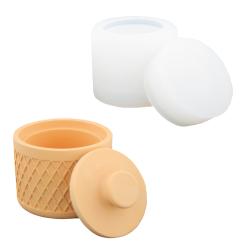 Silikon Gießform Runder gestreifter Topf mit Deckel ø 9,8cm x 8cm 