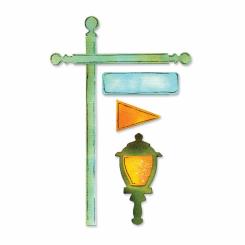 Sizzix Stanzer Sizzlits Decorative Strip  Flagpole mit Lantern & Sign 