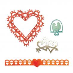 Sizzix Stanzer Thinlits Set 4tlg - Love Birds & Hearts by Jen Long-Philipsen 