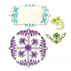 Sizzix Stanzer Thinlits Set 4tlg - Ornate Flowers & Tag by Rachael Bright 