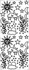 Stickerbogen Sonne, Mond und Sterne100x230mm Silber Silber