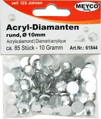 Strasssteine Acryl-Diamanten flach- Ø 10mm, ca. 85 Stk. kristall 
