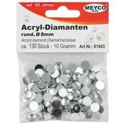 Strasssteine Acryl-Diamanten flach- Ø 8mm, ca. 130 Stk. kristall 