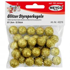 Styropor Kugeln Glitzer Gold 15mm - 32 Stück 