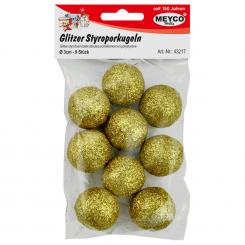 Styropor Kugeln Glitzer Gold 30mm - 9 Stück 