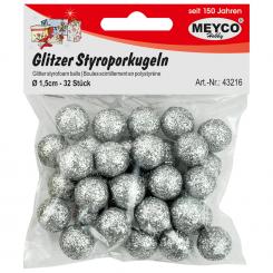 Styropor Kugeln Glitzer Silber 15mm - 32 Stück 