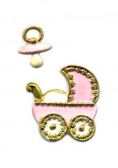 Wachsdekor Kinderwagen u. Schnuller, rosa / Set 