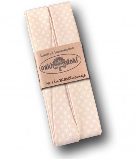 Schrägband / Einfassband Baumwolle gefalzt 3m x 20mm - Punkte Muster 1017-Vintage Rosa-Weiß