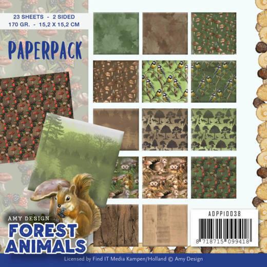 Amy Design Paperpack Papier Set Forest Animals 23 tlg. 15,2x15,2cm 