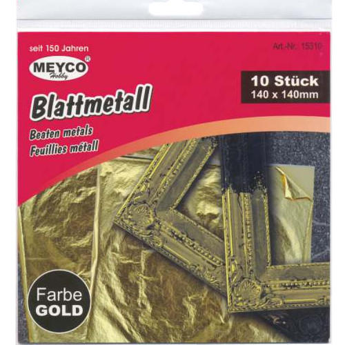 Meyco Design-Metall Blattgold 10 Blatt 14 x14cm Gold