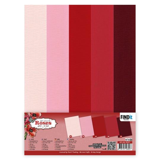 20 Blatt Leinenkartonpack -  DIN A4 - Amy Design -  Roses are Red – 240gr - 