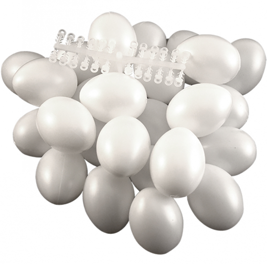 24 Kunststoff Eier weiß "Hühnerei" 6cm inkl. Aufhänger 