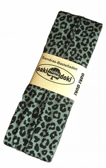 Oaki Doki Schrägband / Einfassband Tricot de Luxe Jersey gefalzt 3m x 20mm 3002-Leopard Army Grün