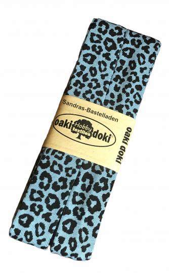 Oaki Doki Schrägband / Einfassband Tricot de Luxe Jersey gefalzt 3m x 20mm 3005-Leopard Light Jeans