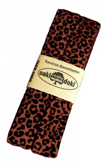 Oaki Doki Schrägband / Einfassband Tricot de Luxe Jersey gefalzt 3m x 20mm 3007-Leopard Bordeaux