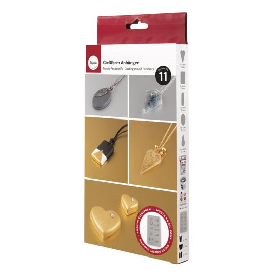 Rayher Silikon-Gießform Anhänger, 14,5x26x1cm, 11 Formen, Box 1Stück 