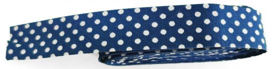 Schrägband / Einfassband Baumwolle mit Muster gefalzt 2m x 20mm 1264-Punkte Blau-Weiß
