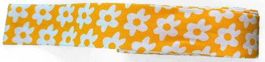 Schrägband / Einfassband Baumwolle mit Muster gefalzt 2m x 20mm 1904-Blüte Sonnengelb-Weiß