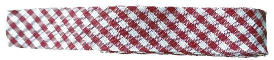 Schrägband / Einfassband Baumwolle mit Muster gefalzt 2m x 20mm 1234-Vichy / Kariert Weinrot-Weiß