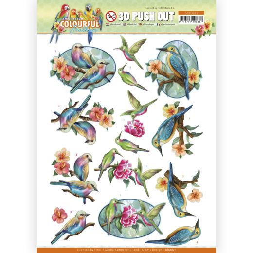 3D-Stanzbogen - Amy Design - Colourful Feathers - Kolibri 